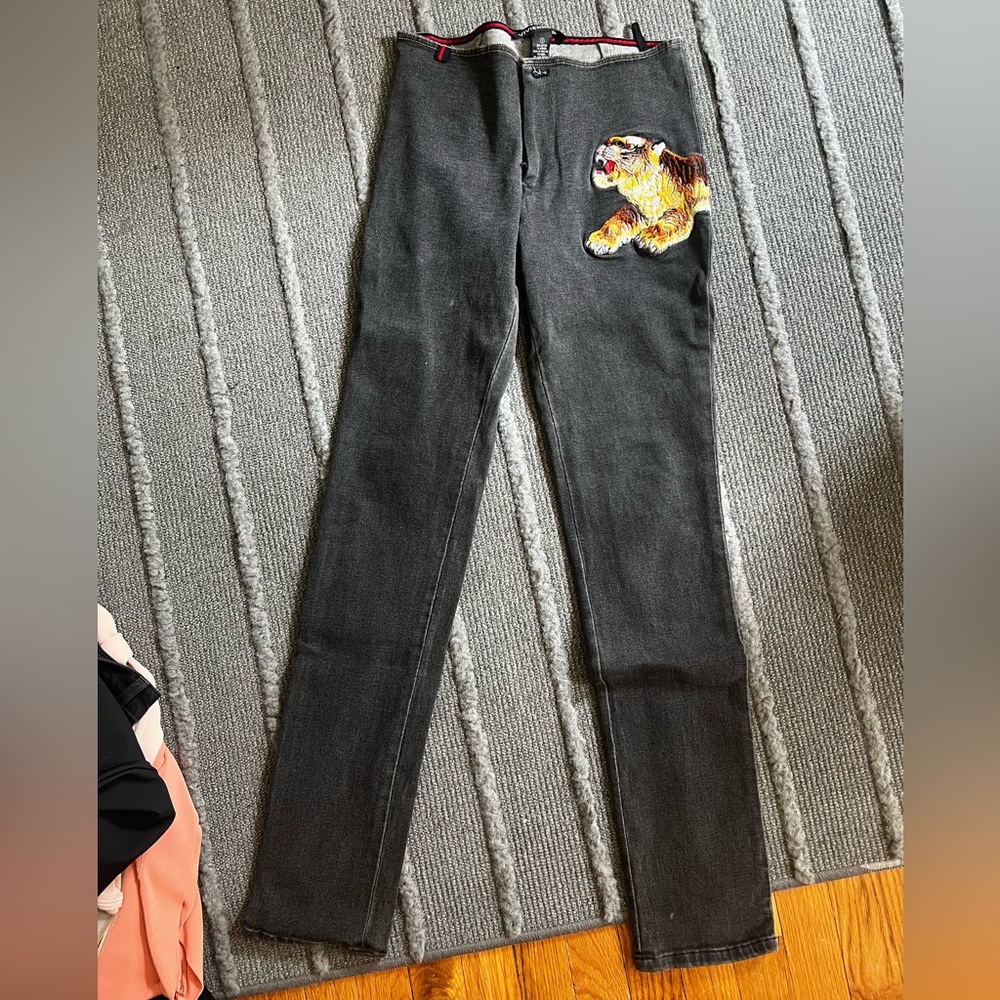 Unique pair of jeans with tiger embroidery